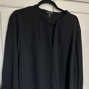 Eileen Fisher Black Button-Down Silk Blouse